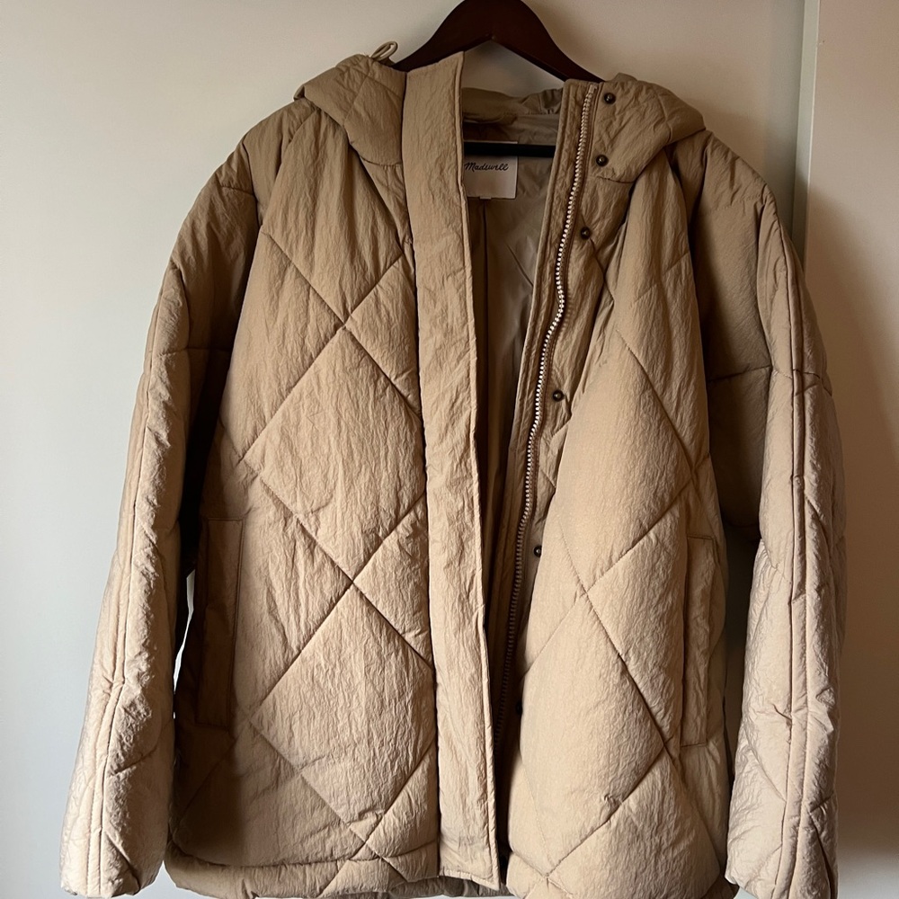 Tan Quilted Hooded Jacket